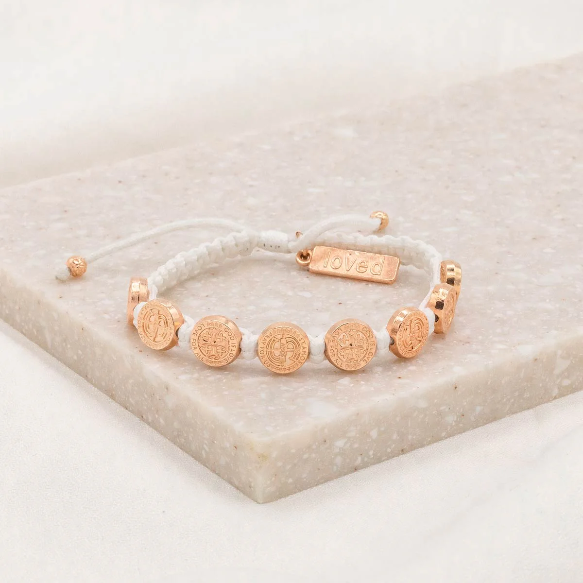 Share the Love St. Amos Bracelet – White & Rose Gold Faith - Blessed Bands