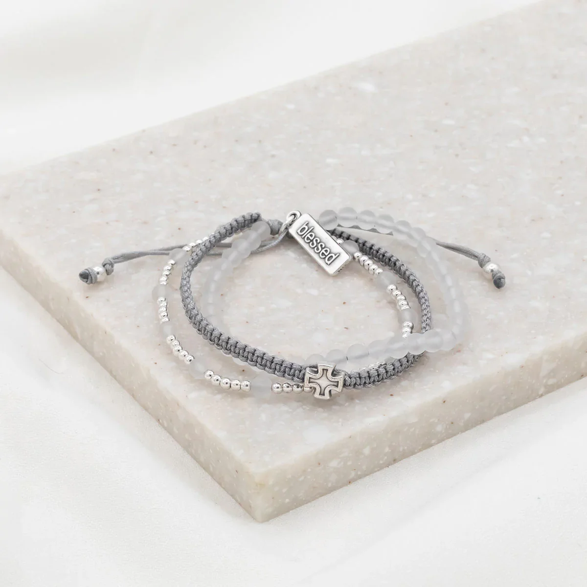 Be Still Prayer Bracelet with Frosted Quartz Stone - Blessed Bands