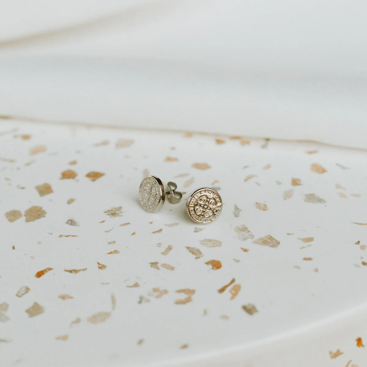 Benedictine Stud Earrings – Spiritual Protection & Grace - Blessed Bands