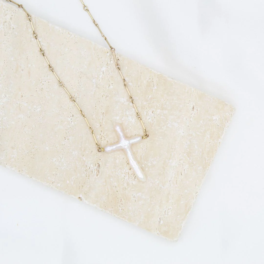 Abide Pearl Cross Necklace – Grace, Faith & Peace - Blessed Bands