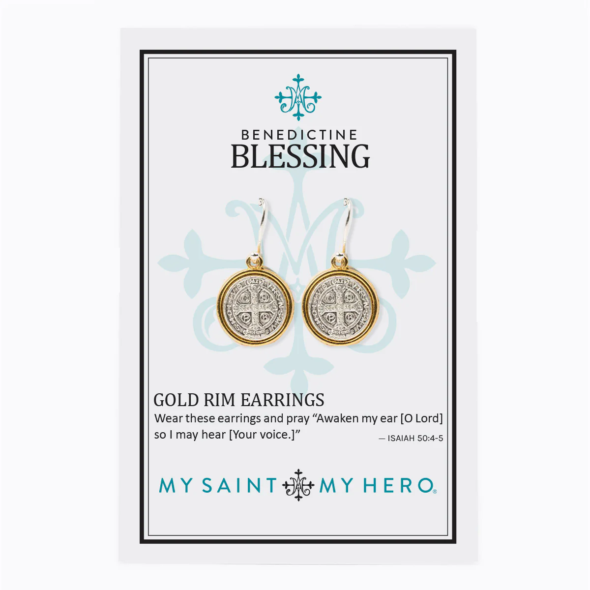 Benedictine Blessing Gold Rim Earrings – Faith & Elegance - Blessed Bands