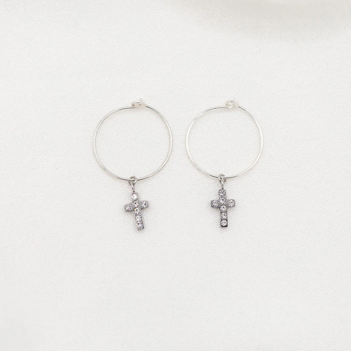 Faith Petite Cross Cubic Zirconia Hoop Earrings - Blessed Bands