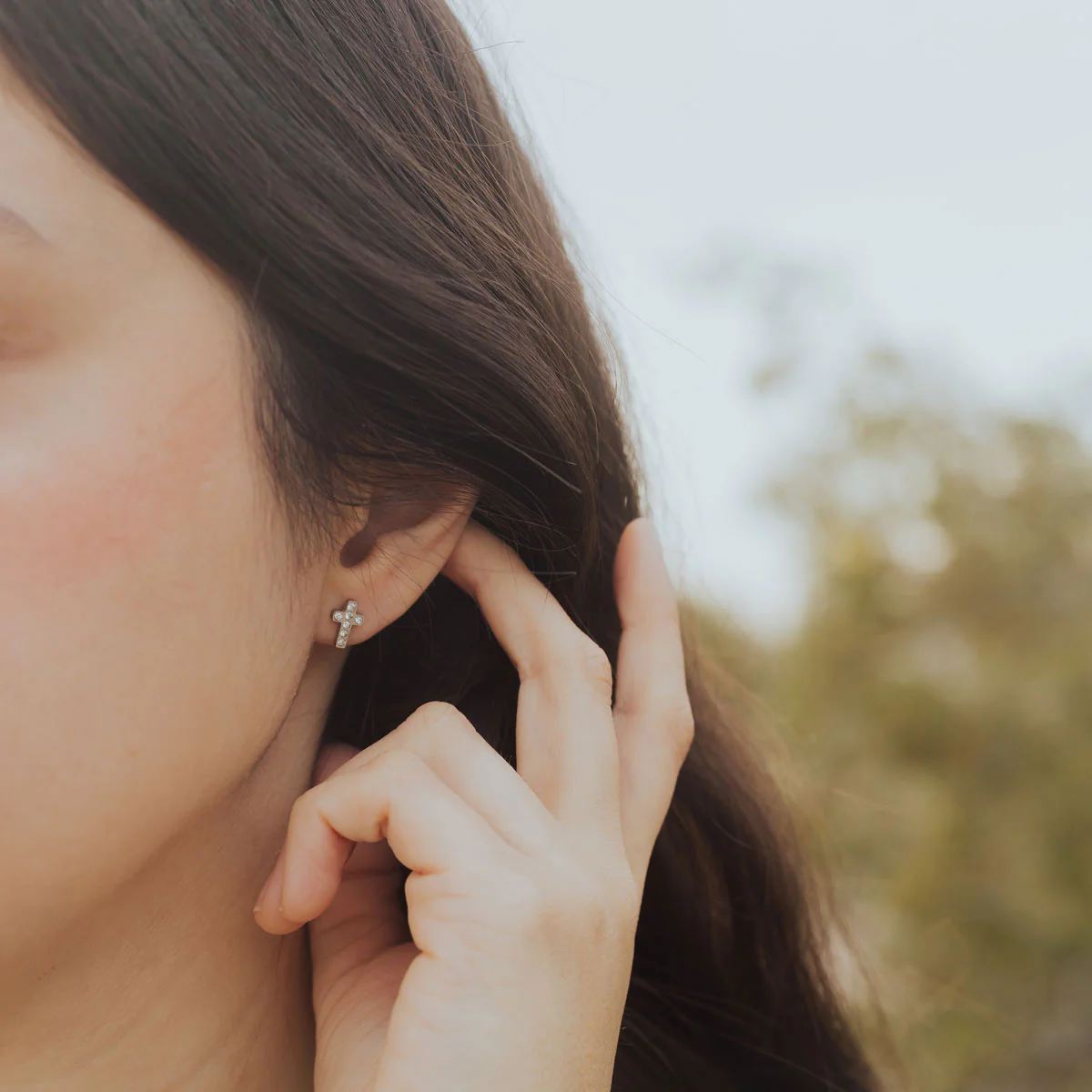 Faith Petite Cross Cubic Zirconia Earrings - Blessed Bands