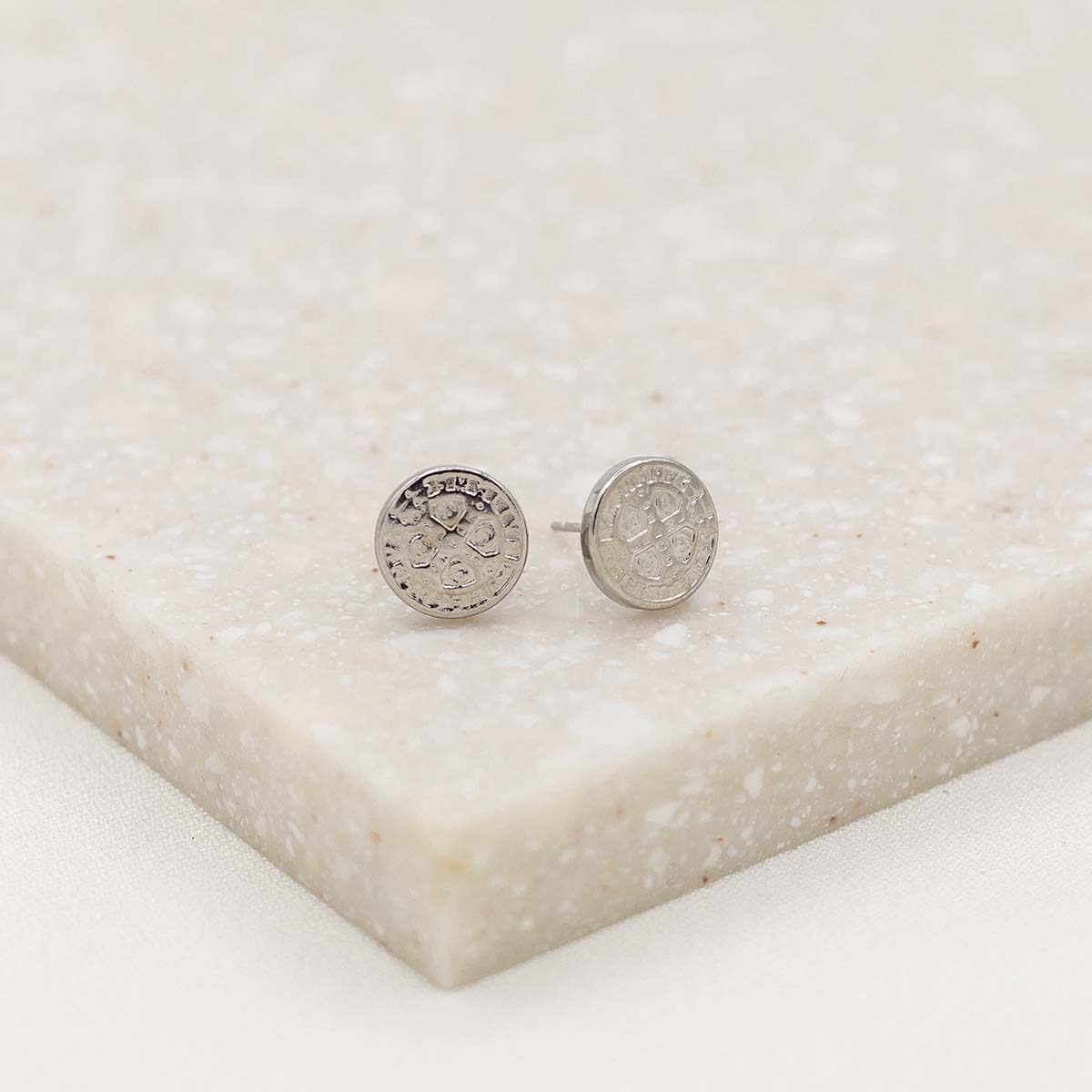Benedictine Stud Earrings – Spiritual Protection & Grace - Blessed Bands