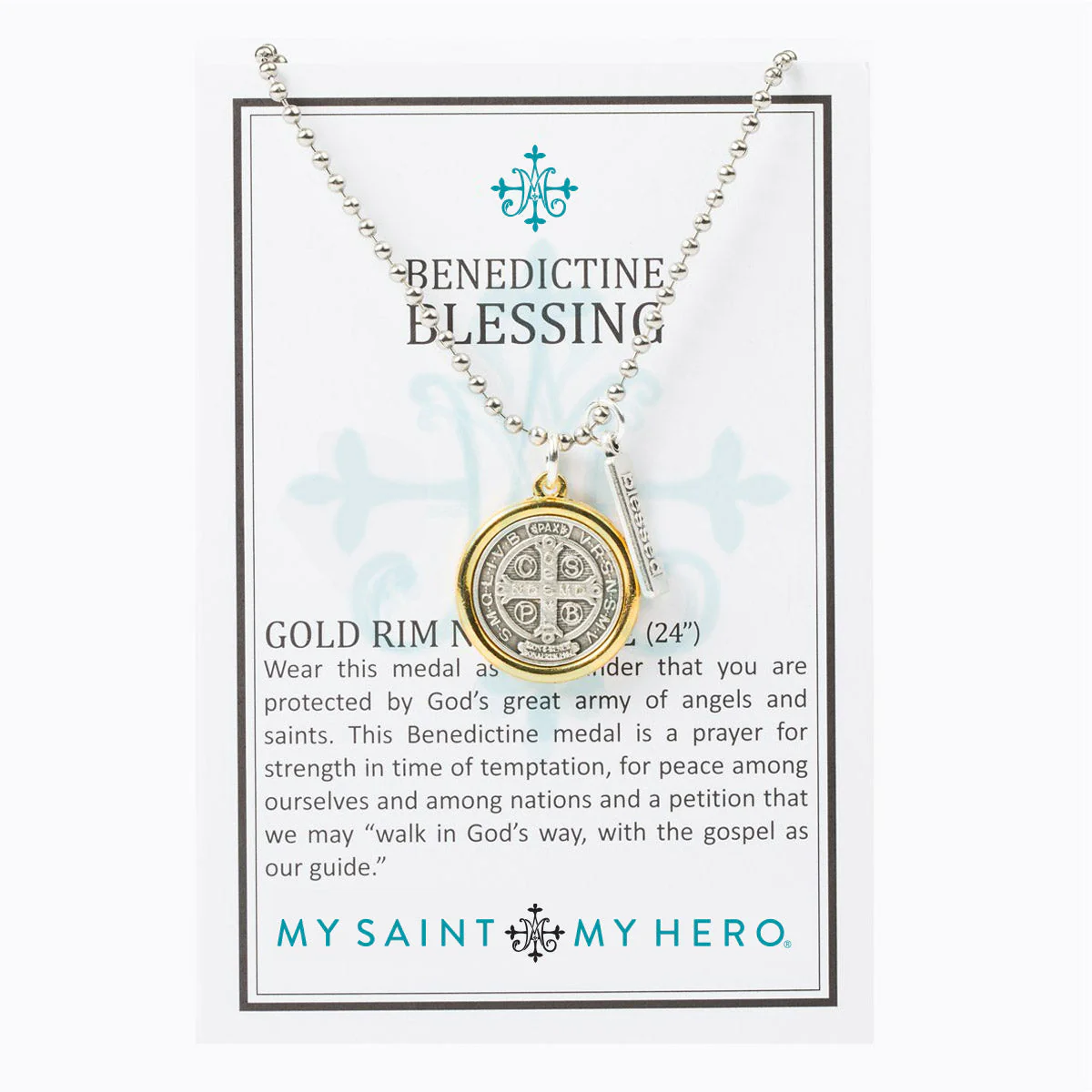 Benedictine Blessing Gold Rim Faith Necklace - Blessed Bands
