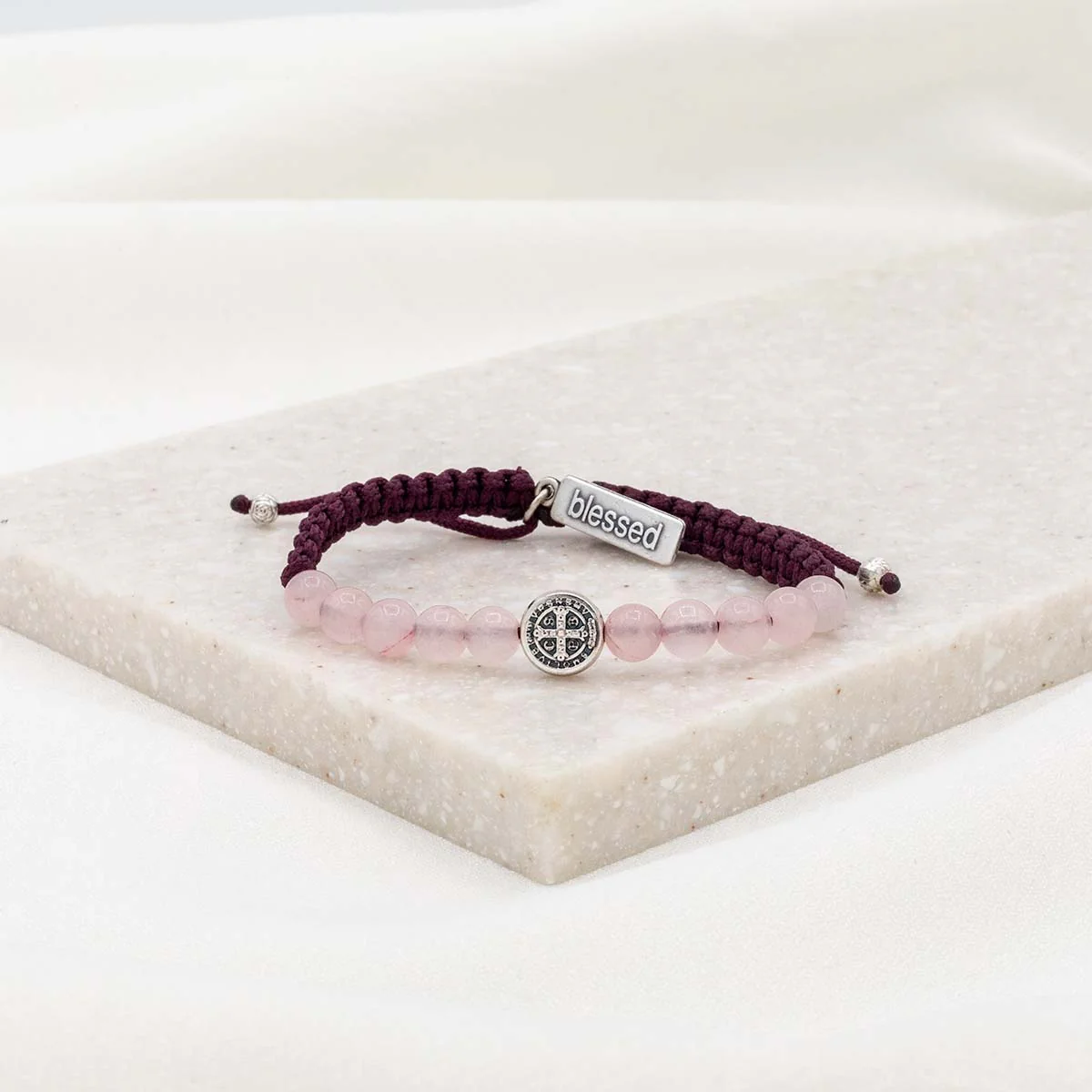 Wake Up and Pray Bracelet – Rose Quartz Meditation Jewelry - Blessed Bands