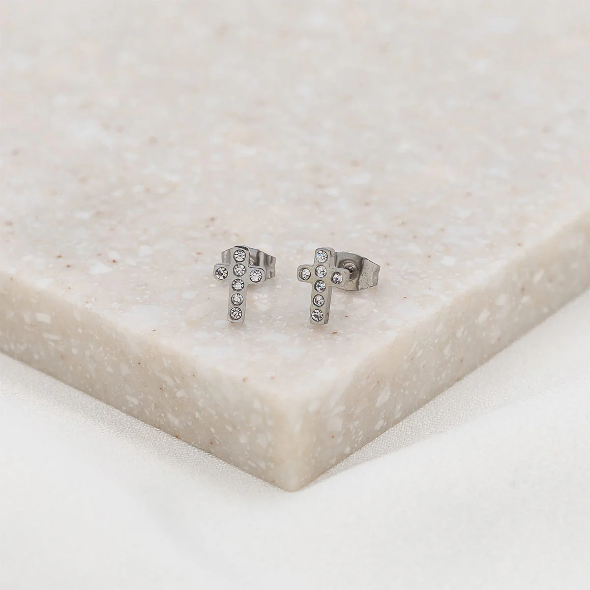 Faith Petite Cross Cubic Zirconia Earrings - Blessed Bands