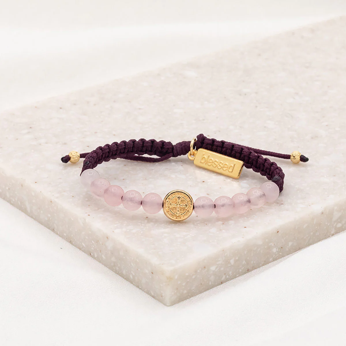 Wake Up and Pray Bracelet – Rose Quartz Meditation Jewelry - Blessed Bands