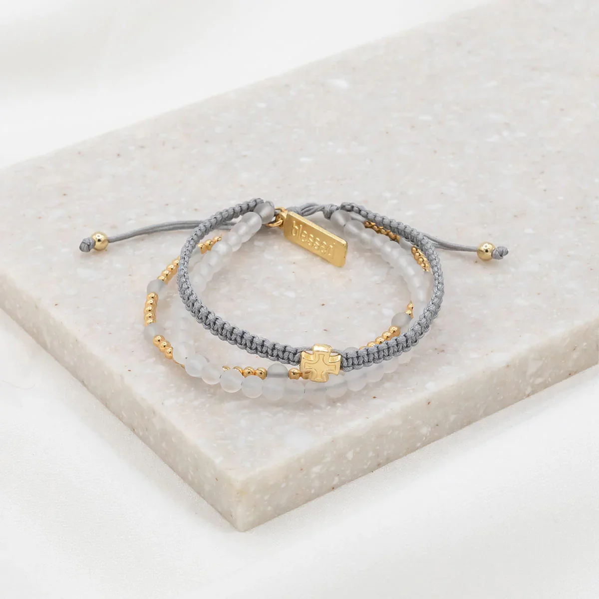 Be Still Prayer Bracelet with Frosted Quartz Stone - Blessed Bands