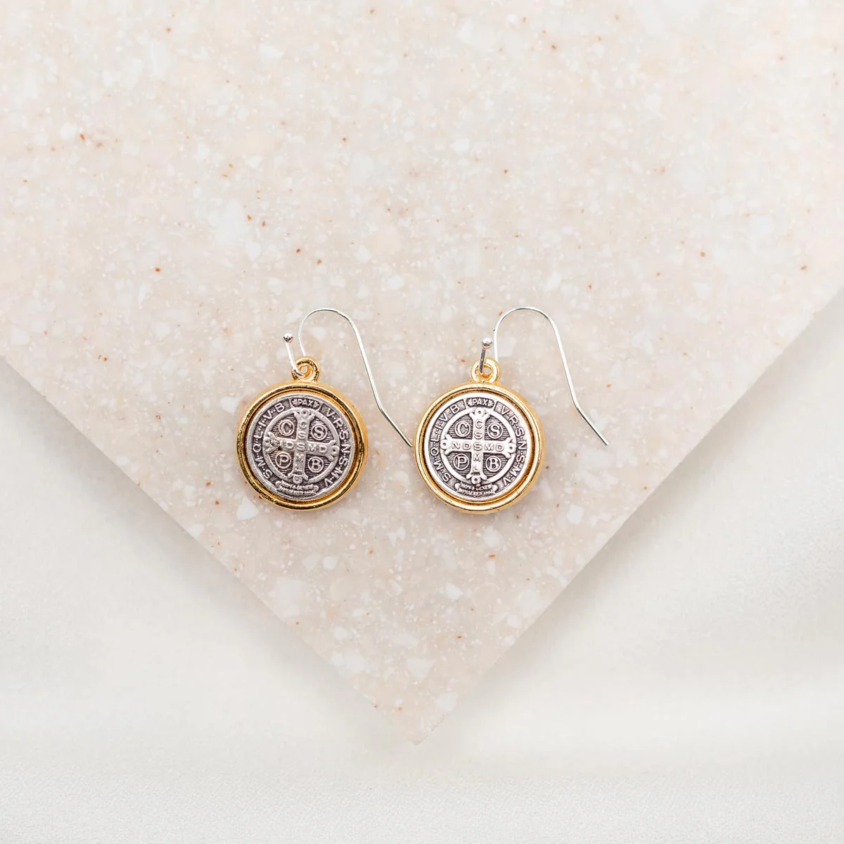 Benedictine Blessing Gold Rim Earrings – Faith & Elegance - Blessed Bands