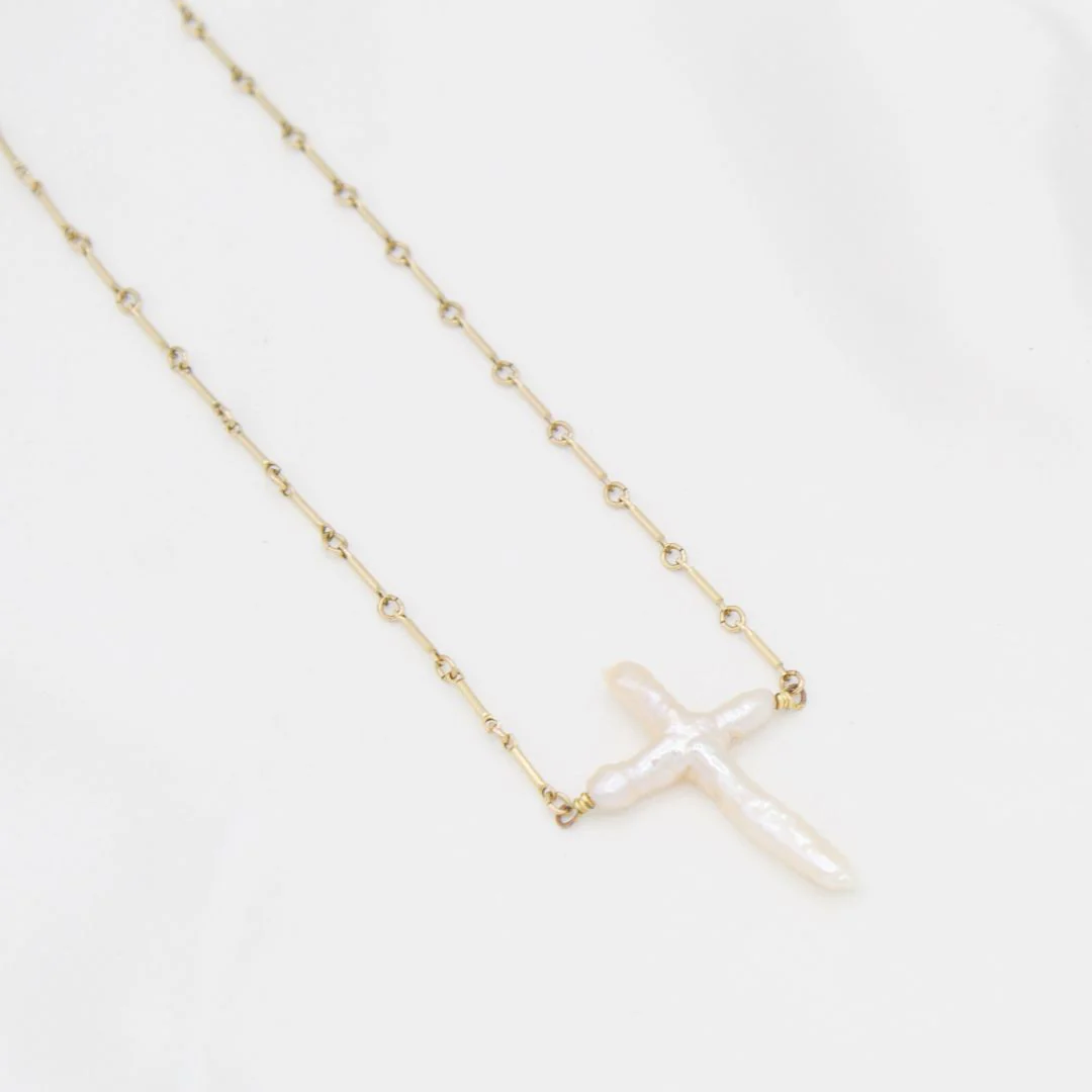 Abide Pearl Cross Necklace – Grace, Faith & Peace - Blessed Bands