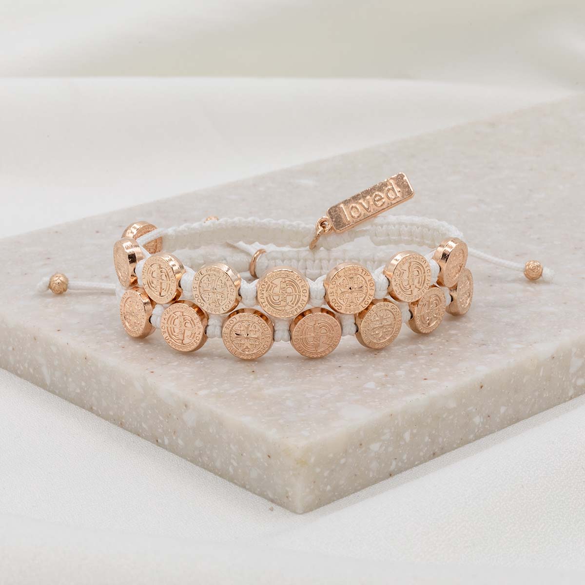 Share the Love St. Amos Bracelet Set – White & Rose Gold - Blessed Bands
