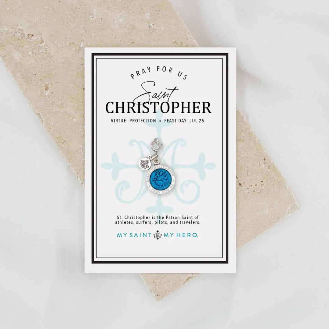 Saint Christopher Blue Enamel Christian Medal - Blessed Bands