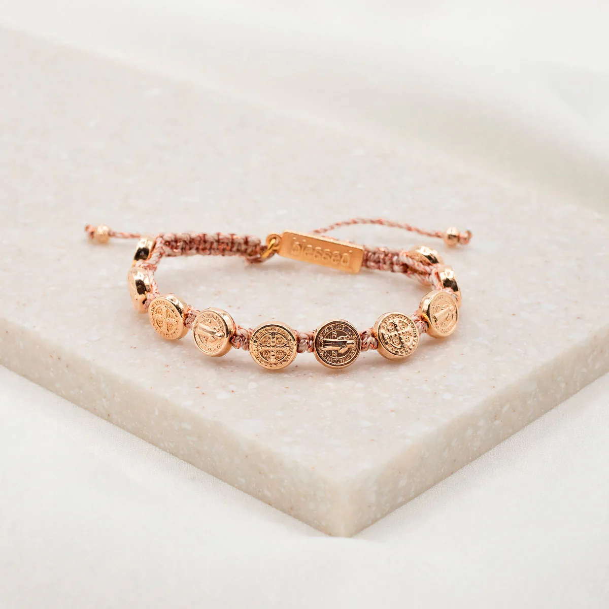Benedictine Blessing Bracelet with Rose Gold Medals - Blessed Bands